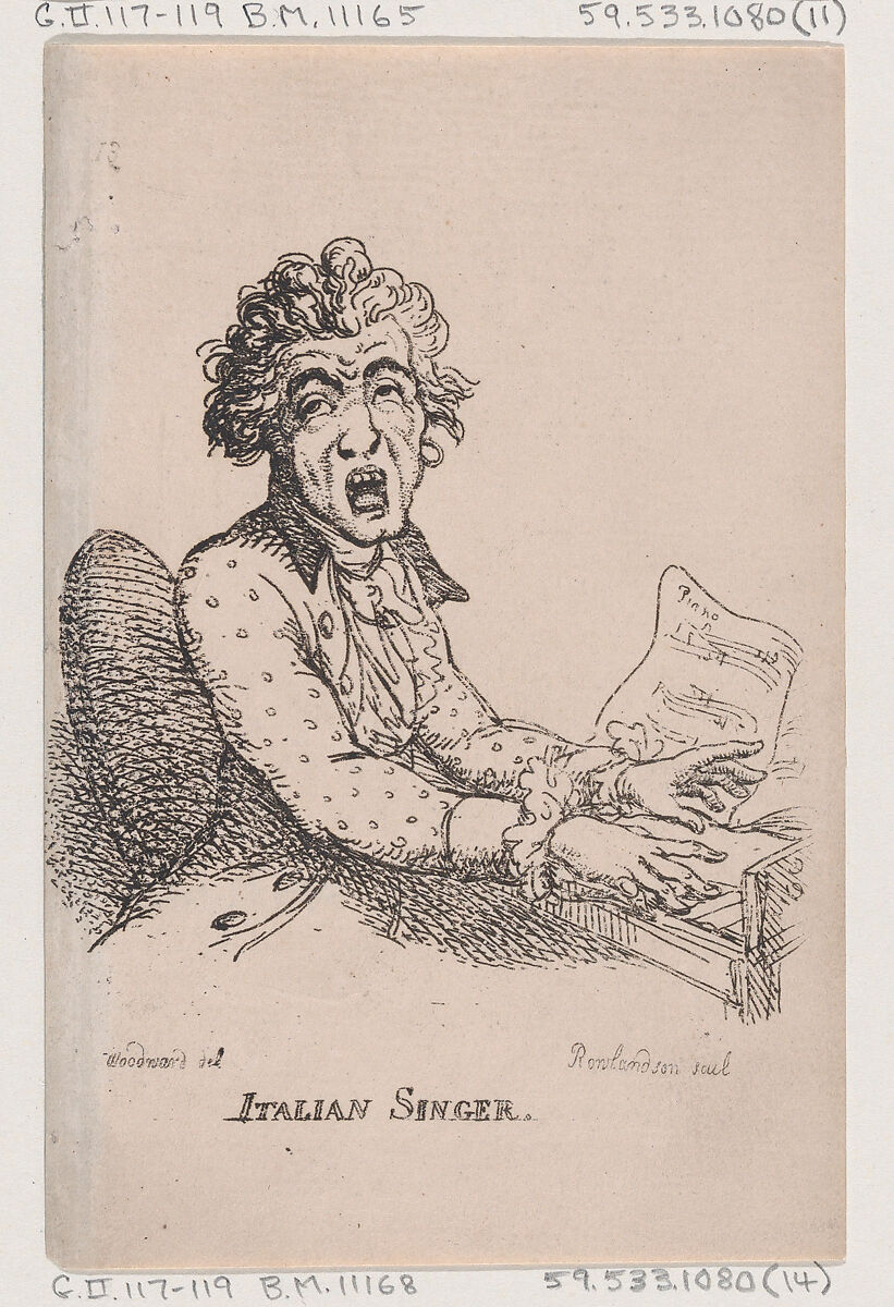 Italian Singer, Thomas Rowlandson (British, London 1757–1827 London), Etching 