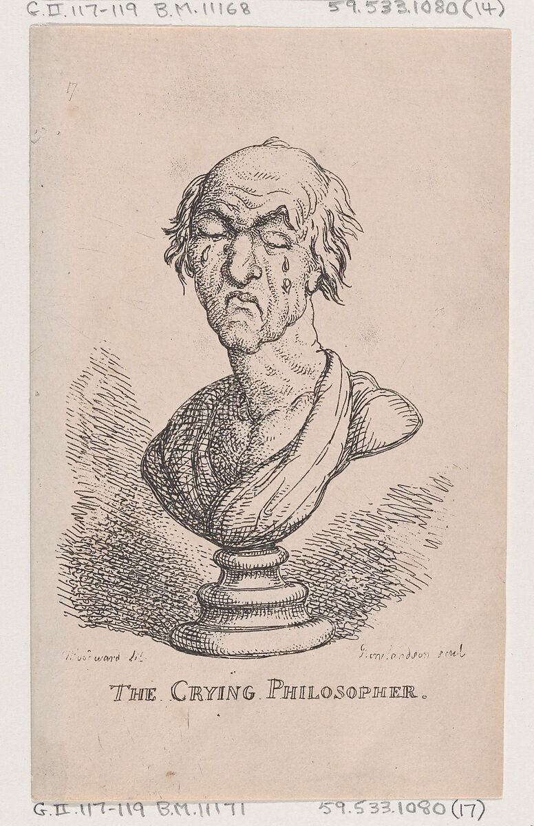 The Crying Philosopher, Thomas Rowlandson (British, London 1757–1827 London), Etching 