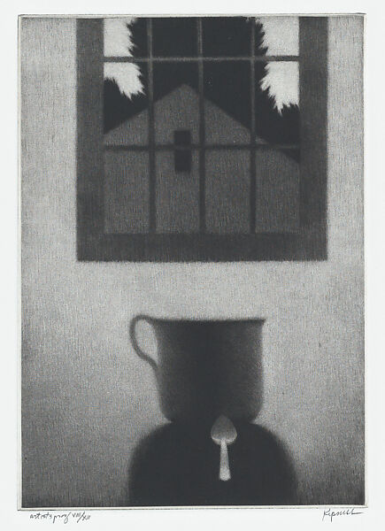 Interior w/cup, spoon, & window, Robert Kipniss (American, born New York, 1931), Mezzotint; artist's proof 