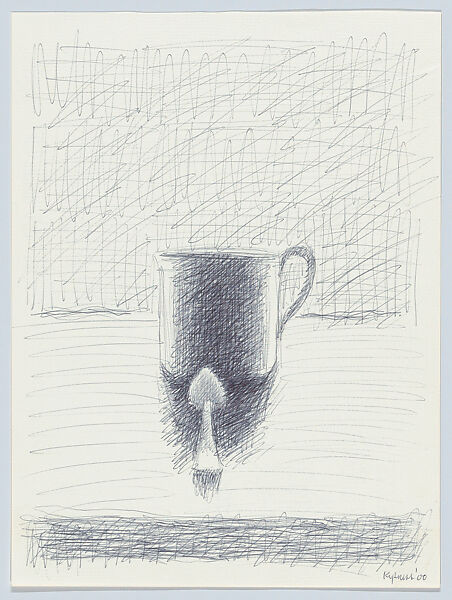 Study for Interior w/cup, spoon, & window, Robert Kipniss (American, born New York, 1931), Ballpoint pen 