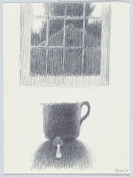 Study for Interior w/cup, spoon, & window, Robert Kipniss (American, born New York, 1931), Ballpoint pen 