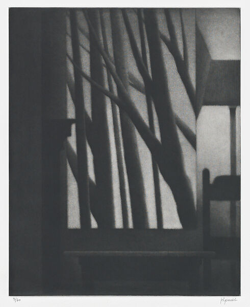 Still life w/chair and standing lamp, Robert Kipniss (American, born New York, 1931), Mezzotint 