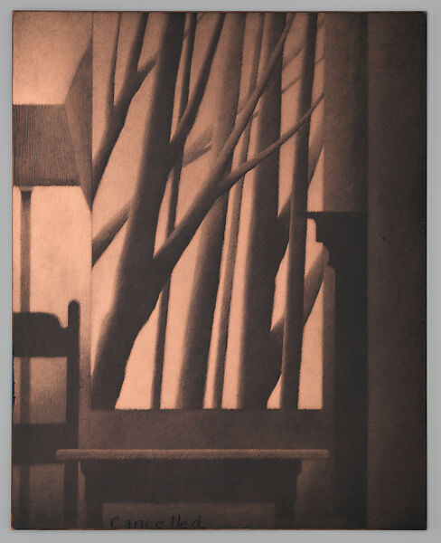 Still life w/ chair and standing lamp, Robert Kipniss (American, born New York, 1931), Copper plate 