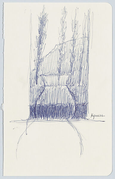 Window & four trees, Robert Kipniss (American, born New York, 1931), Ballpoint pen 
