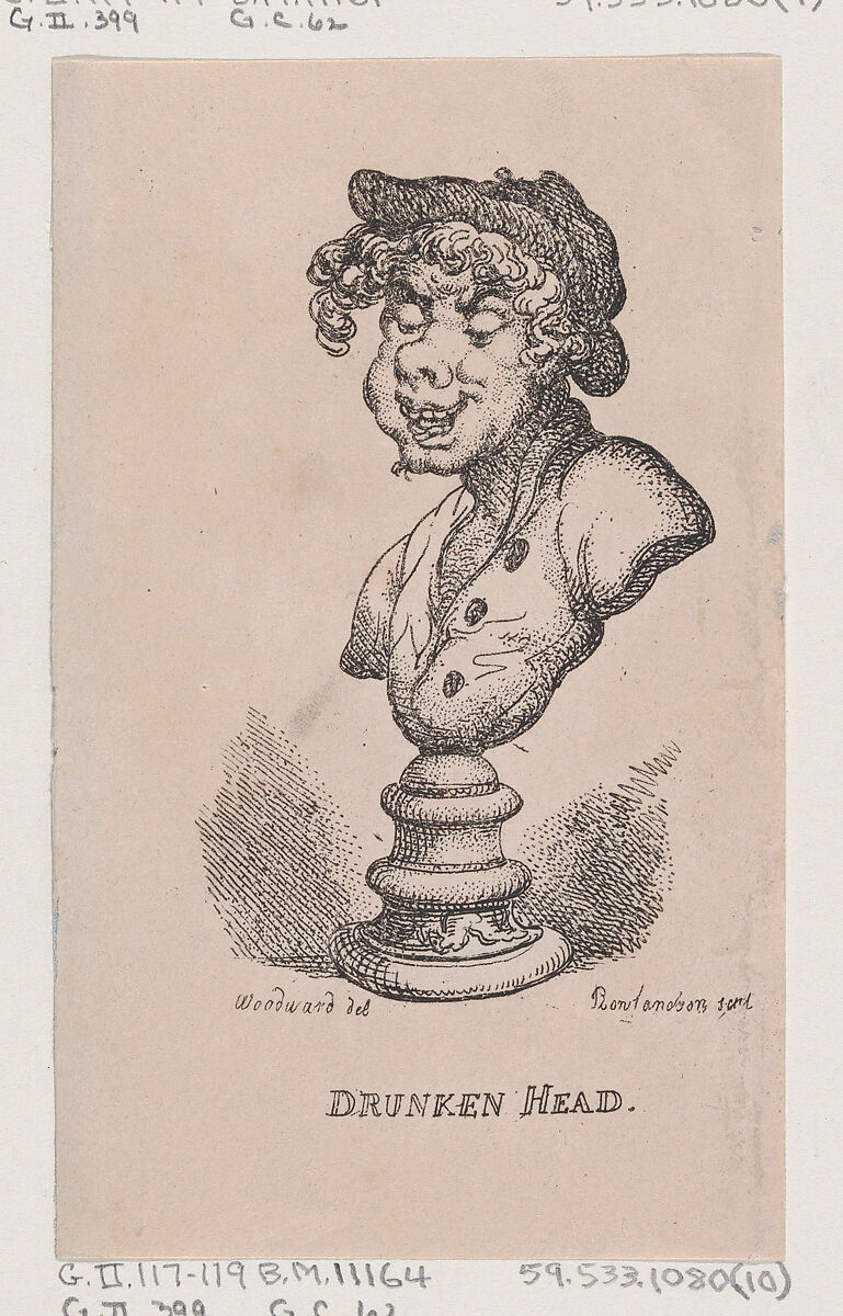 Drunken Head, Thomas Rowlandson (British, London 1757–1827 London), Etching 