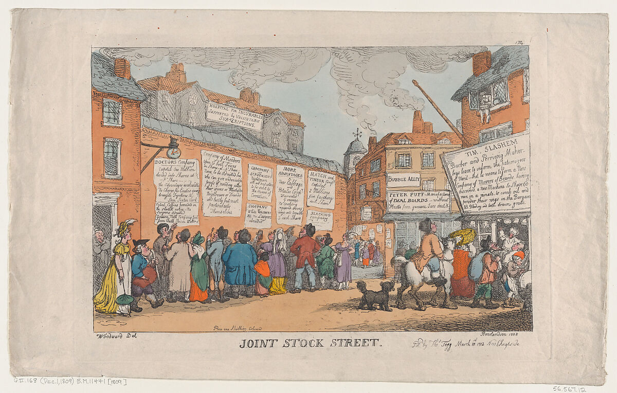 Joint Stock Street, Thomas Rowlandson (British, London 1757–1827 London), Etching 