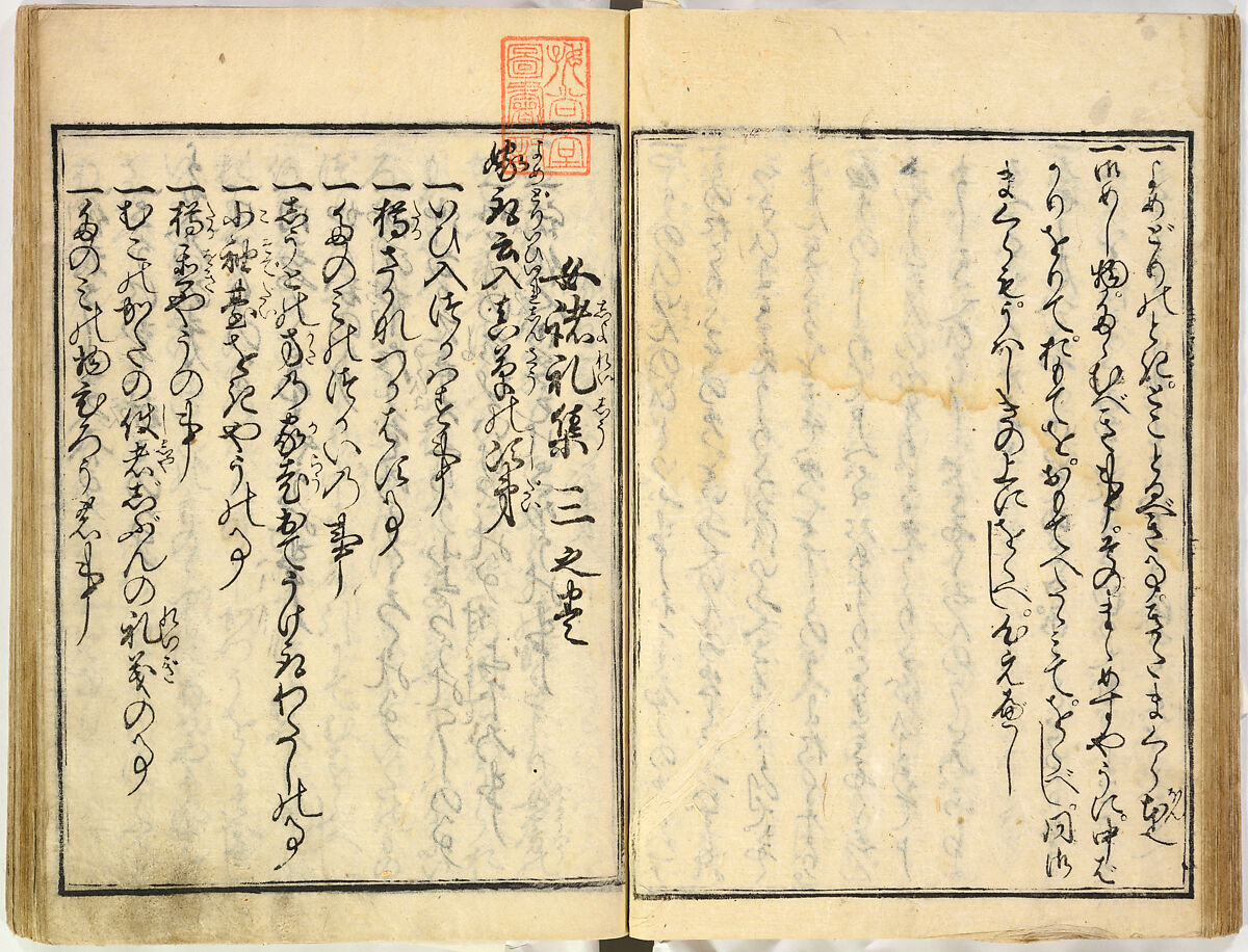 Collection of Rules of Etiquette for Women (Onna shoreishū); 7 vols bound in 1 vol., Woodblock-printed book; ink on paper, Japan