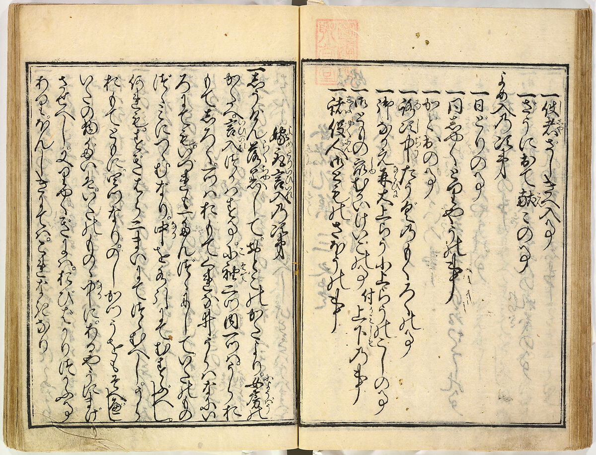 Collection of Rules of Etiquette for Women (Onna shoreishū); 7 vols bound in 1 vol., Woodblock-printed book; ink on paper, Japan
