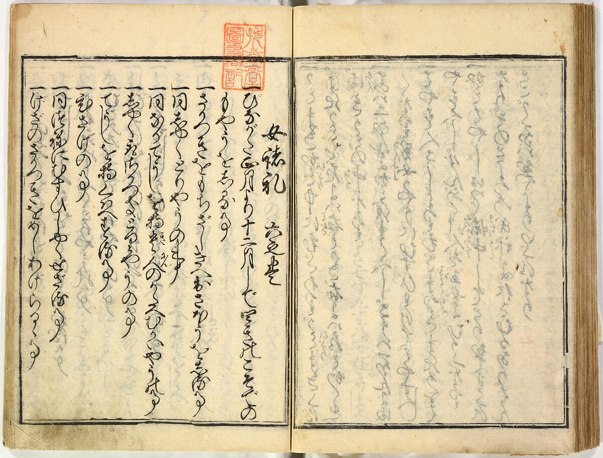 Collection of Rules of Etiquette for Women (Onna shoreishū); 7 vols bound in 1 vol., Woodblock-printed book; ink on paper, Japan
