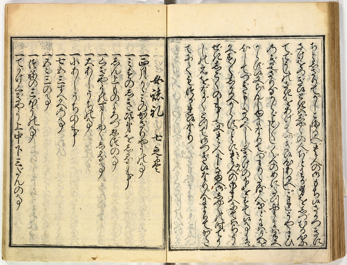 Collection of Rules of Etiquette for Women (Onna shoreishū); 7 vols bound in 1 vol., Woodblock-printed book; ink on paper, Japan