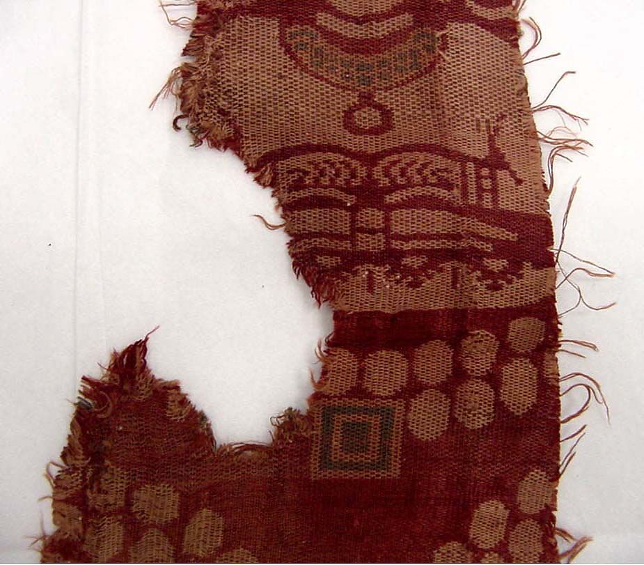 Woven Textile with Male Bust in Pearl Roundel, Silk, Central Asia