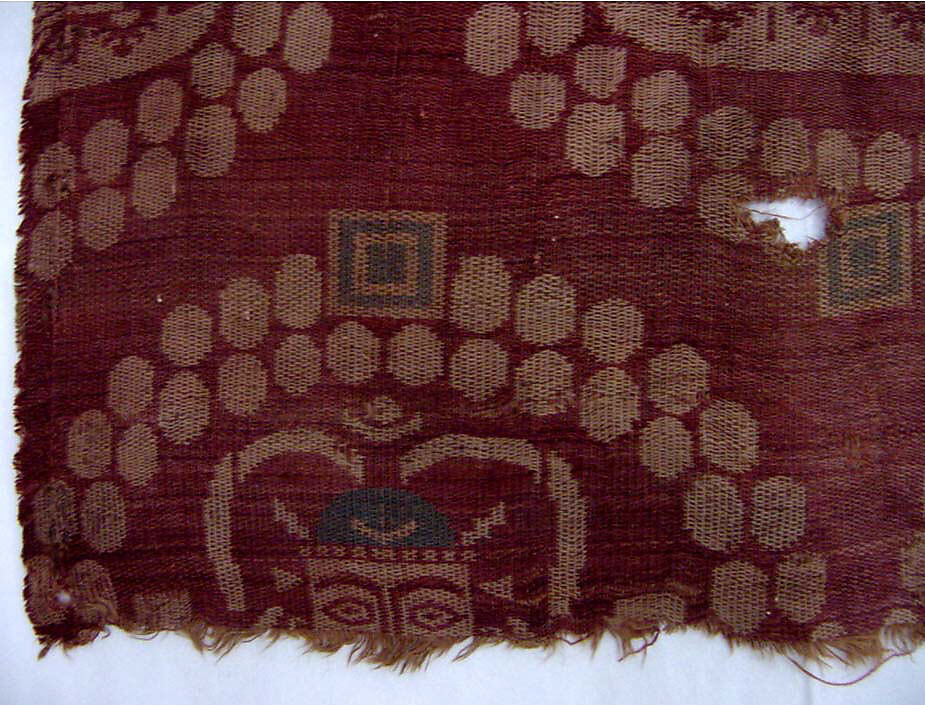 Woven Textile with Male Bust in Pearl Roundel, Silk, Central Asia