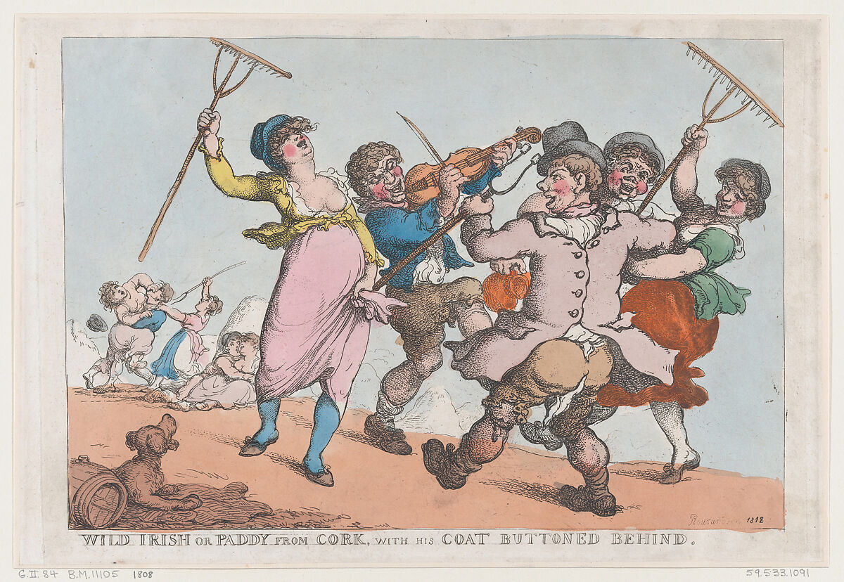 Wild Irish, or Paddy from Cork with his Coat Buttoned Behind, Thomas Rowlandson (British, London 1757–1827 London), Hand-colored etching 