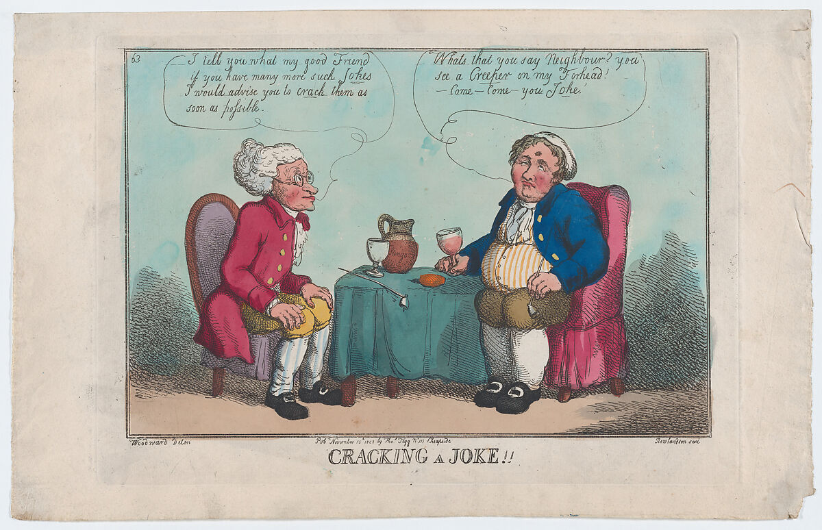 Cracking a Joke, Thomas Rowlandson (British, London 1757–1827 London), Hand-colored etching 