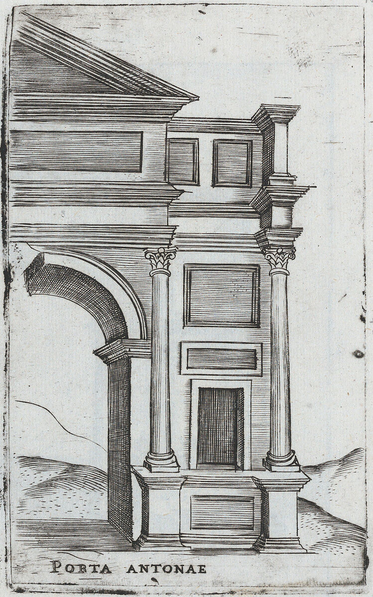Palatium Maius Ro, from a Series of Prints depicting (reconstructed) Buildings from Roman Antiquity, Formerly attributed to Monogrammist G.A. &amp; the Caltrop (Italian, 1530–1540), Engraving [slightly moved during printing] 