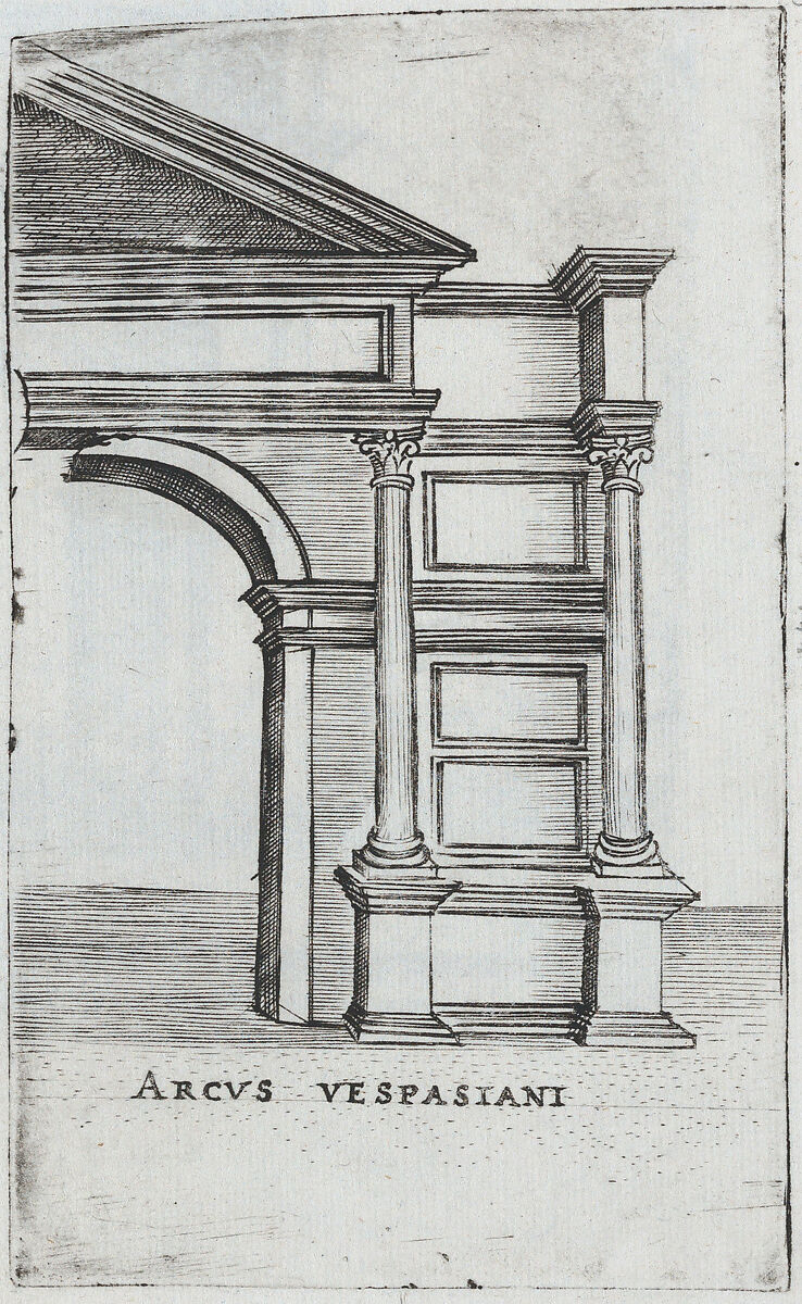 Palatium M. Agrippa, from a Series of Prints depicting (reconstructed) Buildings from Roman Antiquity, Formerly attributed to Monogrammist G.A. &amp; the Caltrop (Italian, 1530–1540), Engraving 