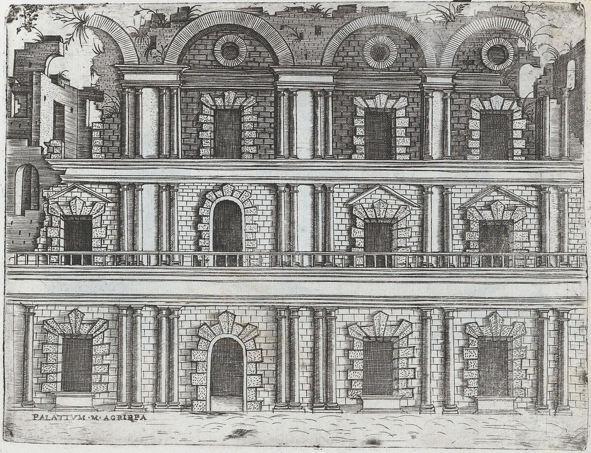 Arcus Vespasiani, from a Series of Prints depicting (reconstructed) Buildings from Roman Antiquity, Formerly attributed to Monogrammist G.A. &amp; the Caltrop (Italian, 1530–1540), Engraving 