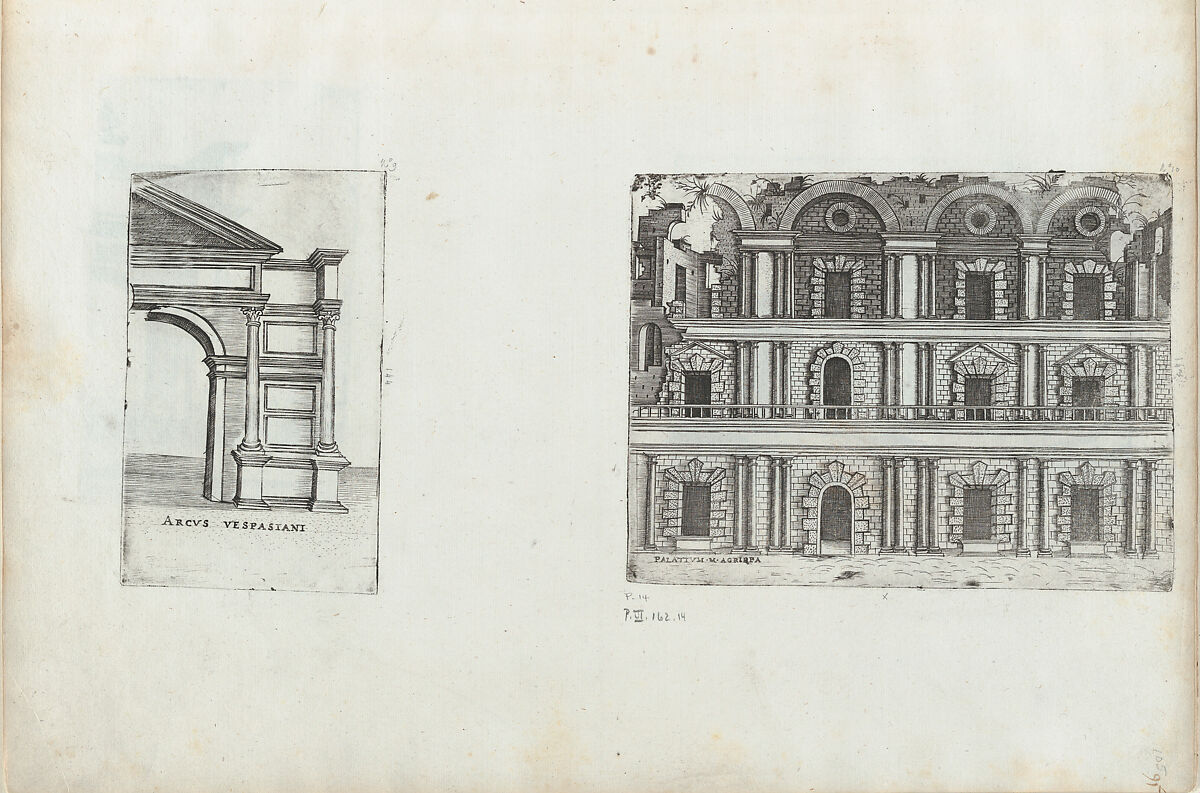 Arcus Vespasiani, from a Series of Prints depicting (reconstructed) Buildings from Roman Antiquity, Formerly attributed to Monogrammist G.A. with the Caltrop (Italian, 1530–1540), Engraving