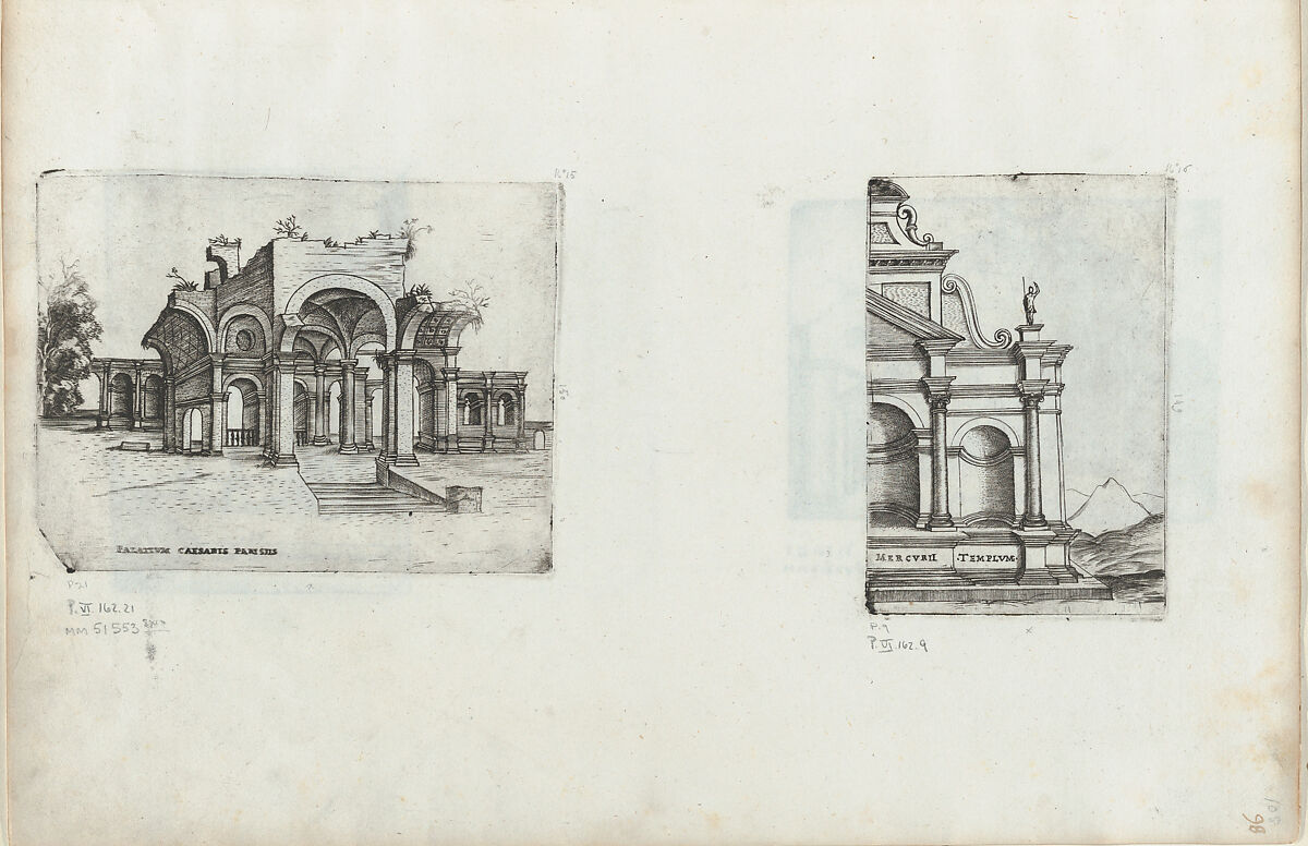 Mercurii Templum, from a Series of Prints depicting (reconstructed) Buildings from Roman Antiquity, Formerly attributed to Monogrammist G.A. with the Caltrop (Italian, 1530–1540), Engraving