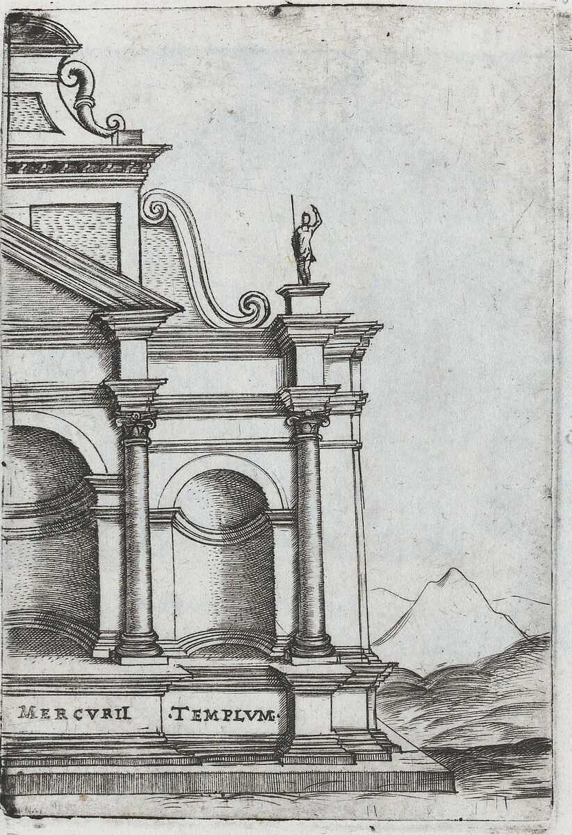 Palatium Caesaris Parisiis, from a Series of Prints depicting (reconstructed) Buildings from Roman Antiquity, Formerly attributed to Monogrammist G.A. &amp; the Caltrop (Italian, 1530–1540), Engraving [plate slightly moved during printing] 