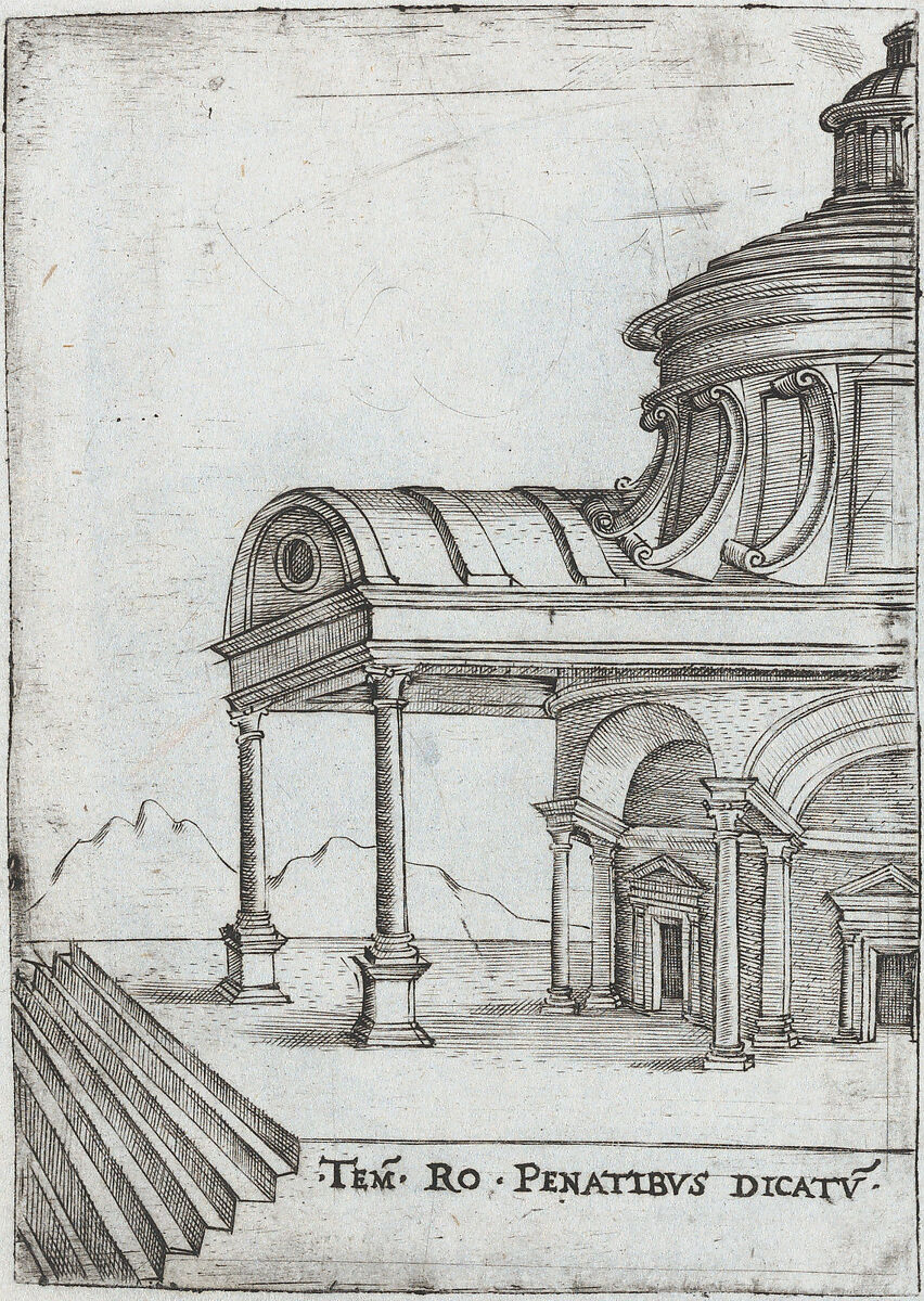 Pinaculu Termar, from a Series of Prints depicting (reconstructed) Buildings from Roman Antiquity, Formerly attributed to Monogrammist G.A. with the Caltrop (Italian, 1530–1540), Engraving [plate has very sharp edges] 