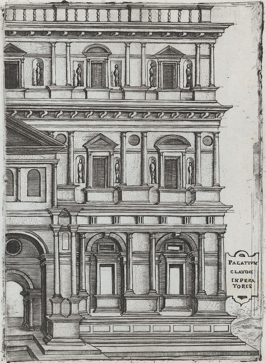 Aerarii Publici Rome, from a Series of Prints depicting (reconstructed) Buildings from Roman Antiquity, Formerly attributed to Monogrammist G.A. &amp; the Caltrop (Italian, 1530–1540), Engraving 
