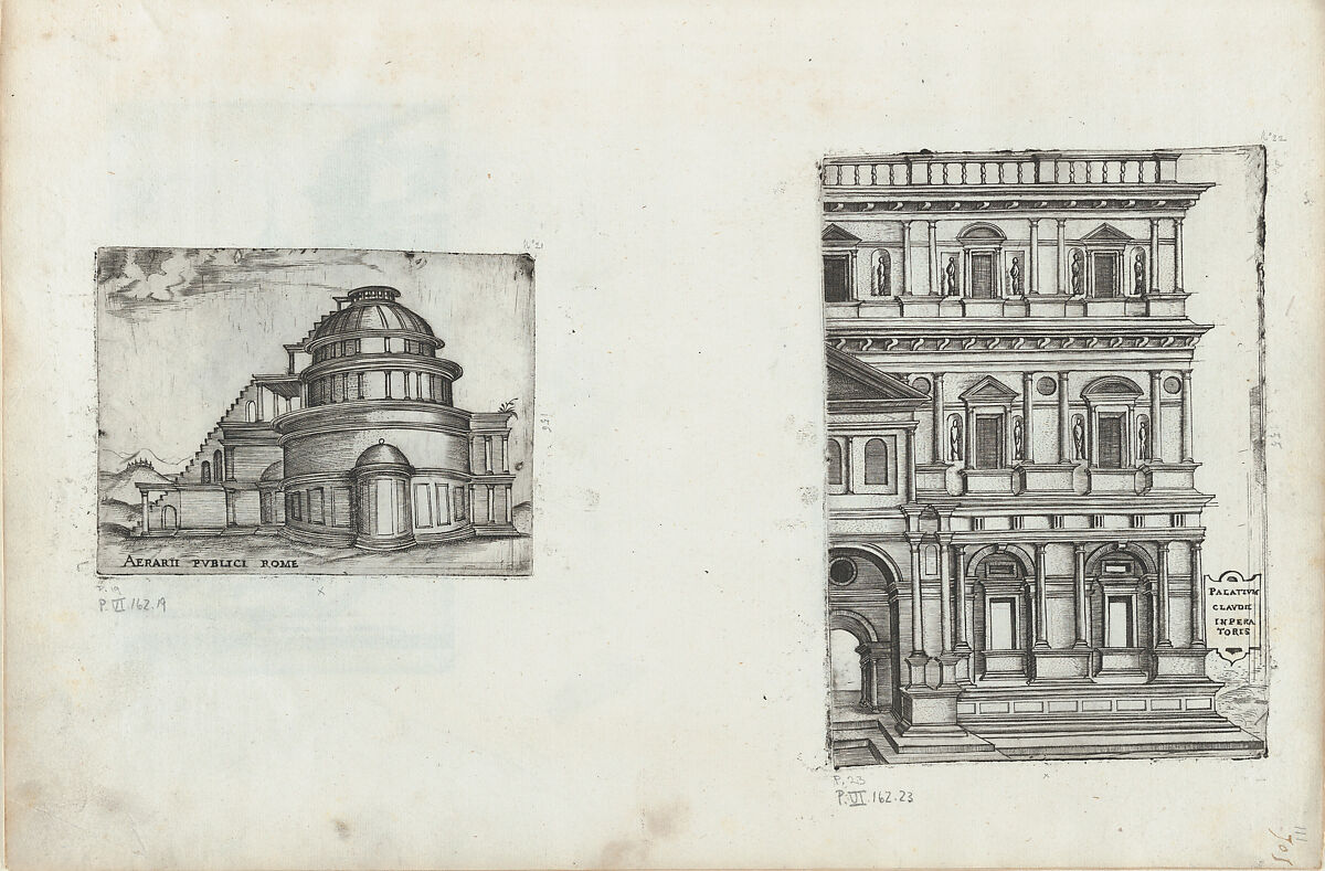 Aerarii Publici Rome, from a Series of Prints depicting (reconstructed) Buildings from Roman Antiquity, Formerly attributed to Monogrammist G.A. with the Caltrop (Italian, 1530–1540), Engraving