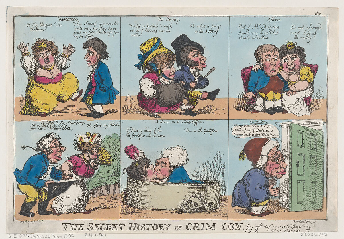 The Secret History of Crim Con, Fig. 2, Thomas Rowlandson (British, London 1757–1827 London), Hand-colored etching 