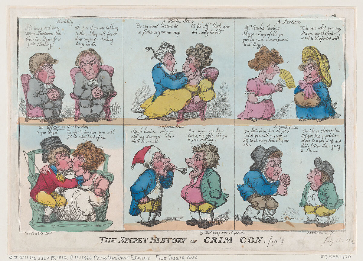 The Secret History of Crim Con, Fig 1, Thomas Rowlandson (British, London 1757–1827 London), Hand-colored etching 
