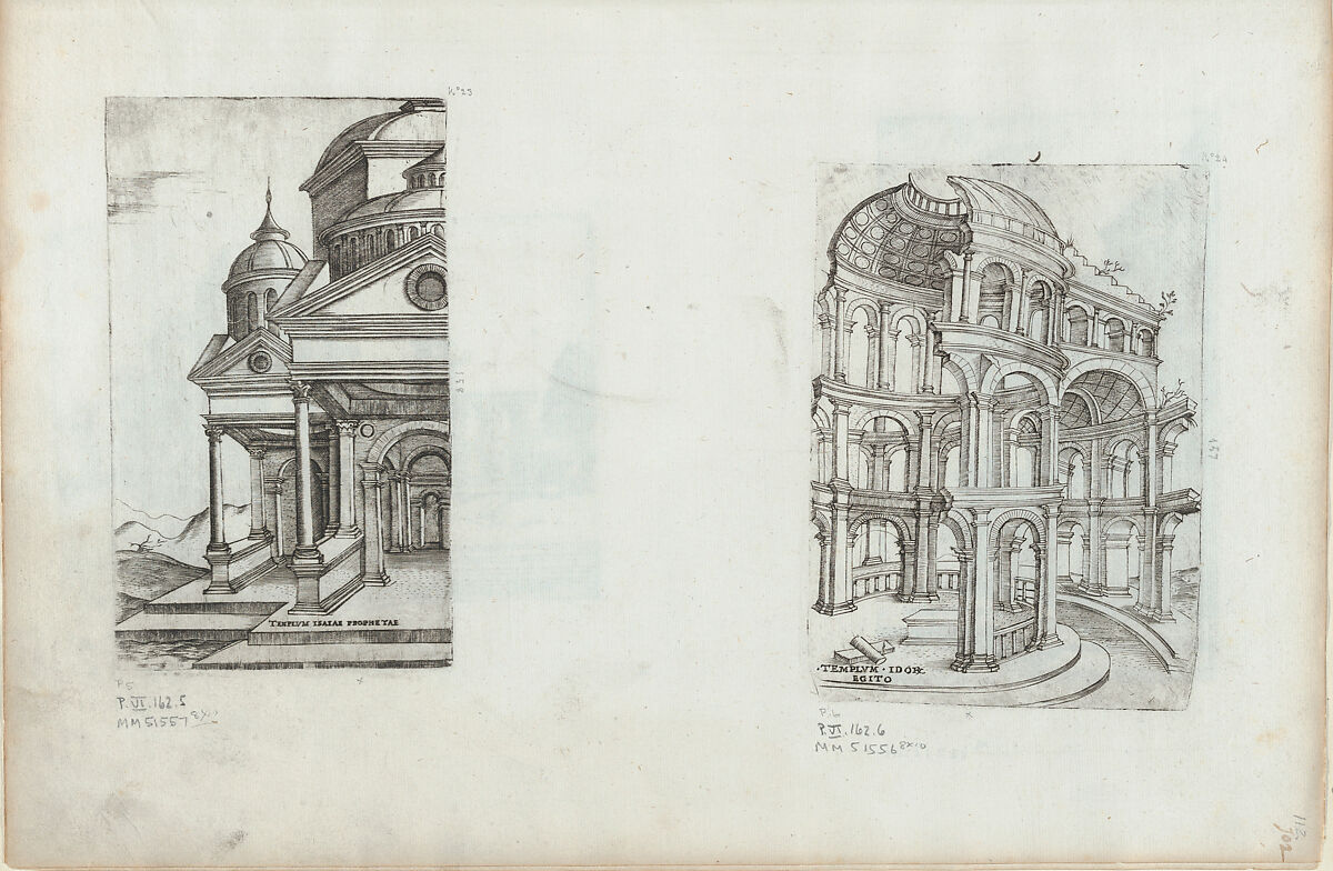 Templum Idor Egito, from a Series of Prints depicting (reconstructed) Buildings from Roman Antiquity, Formerly attributed to Monogrammist G.A. with the Caltrop (Italian, 1530–1540), Engraving