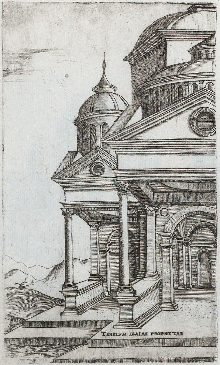 Templum Idor Egito, from a Series of Prints depicting (reconstructed) Buildings from Roman Antiquity, Formerly attributed to Monogrammist G.A. &amp; the Caltrop (Italian, 1530–1540), Engraving 