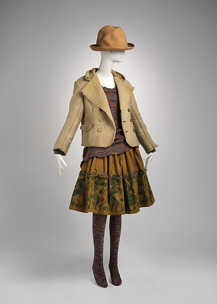 Ensemble, Vivienne Westwood (British, 1941–2022), (a) wool, (b) leather, horn, mother-of-pearl, wood, (c) wool, (d) cotton, wool, (e, f) wool, (g, h) leather, metal, British