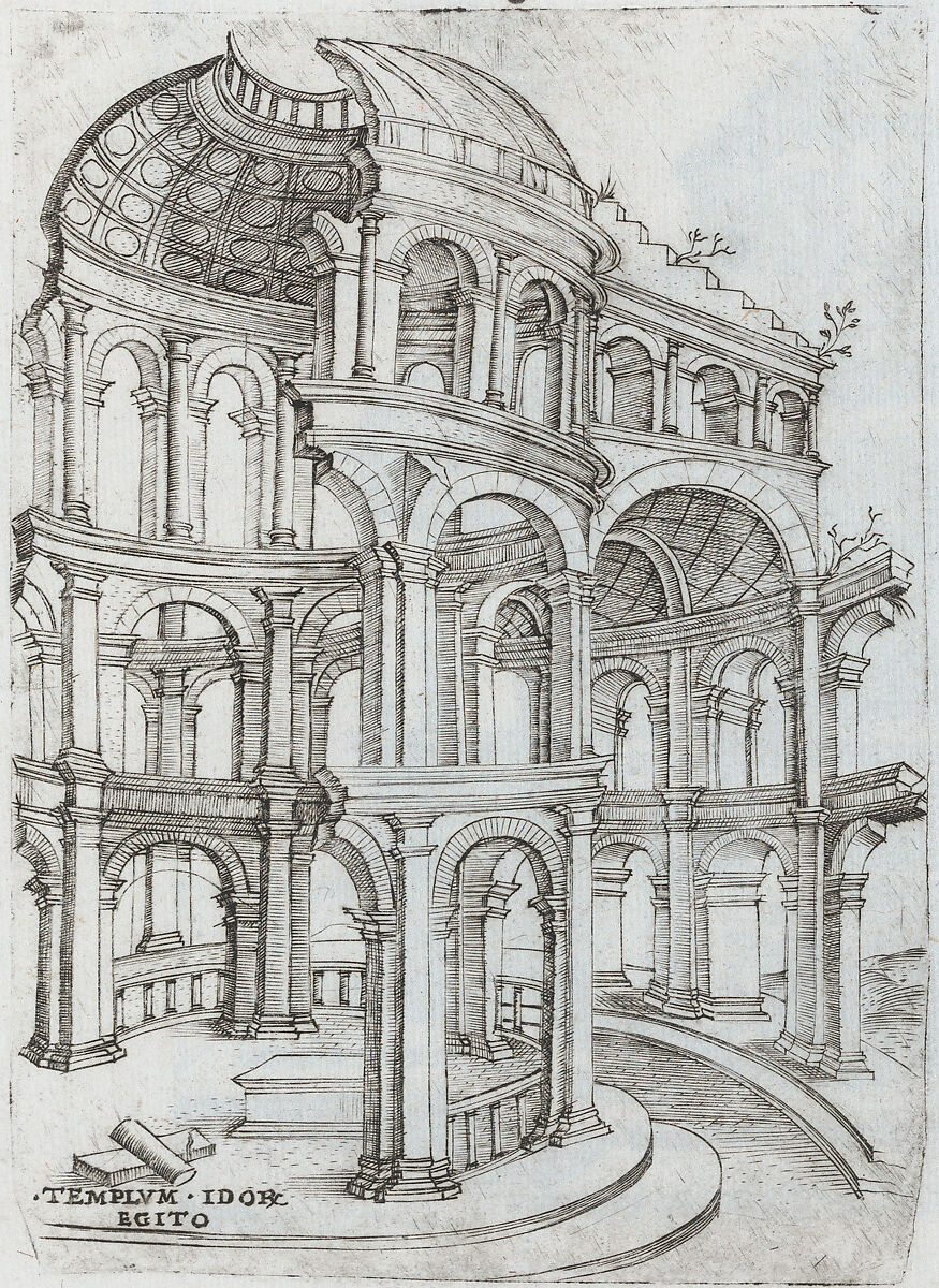 Templum Isaiae Prophetae, from a Series of Prints depicting (reconstructed) Buildings from Roman Antiquity, Formerly attributed to Monogrammist G.A. &amp; the Caltrop (Italian, 1530–1540), Engraving 