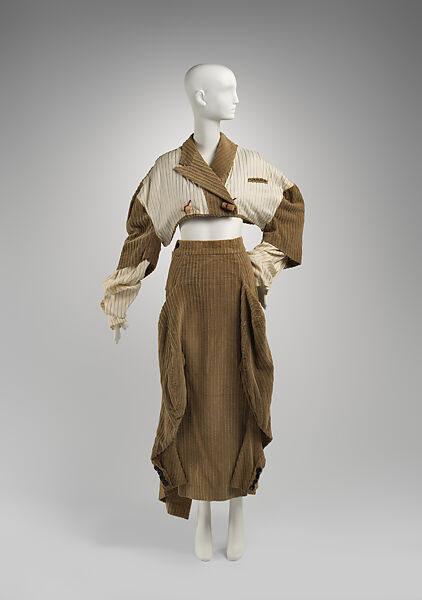 Ensemble, John Galliano (founded 1984), (a) cotton, silk, cork, shell, wool; (b) cotton, synthetic, British 