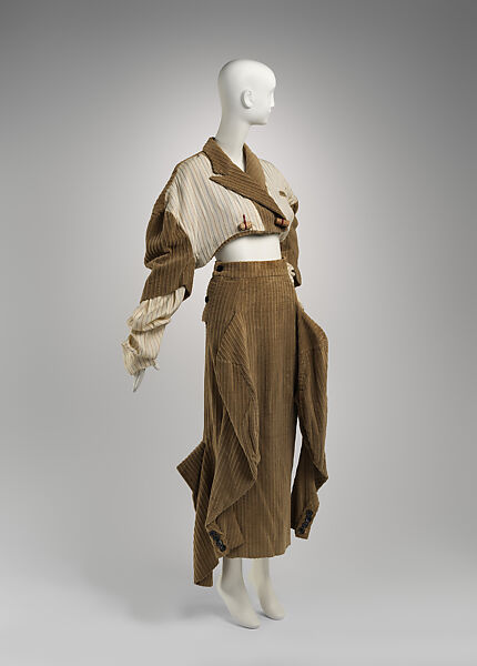 Ensemble, John Galliano (founded 1984), (a) cotton, silk, cork, shell, wool; (b) cotton, synthetic, British