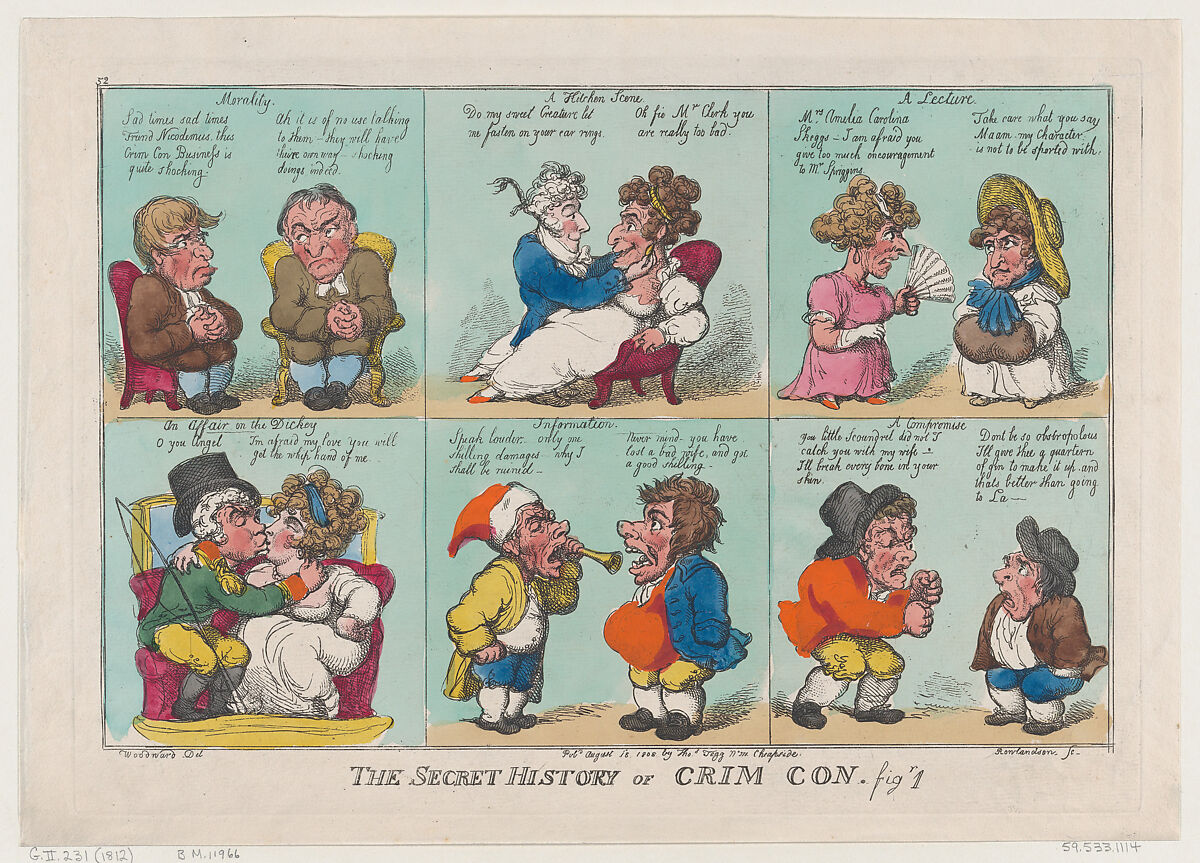 The Secret History of Crim Con, Fig 1, Thomas Rowlandson (British, London 1757–1827 London), Hand-colored etching 