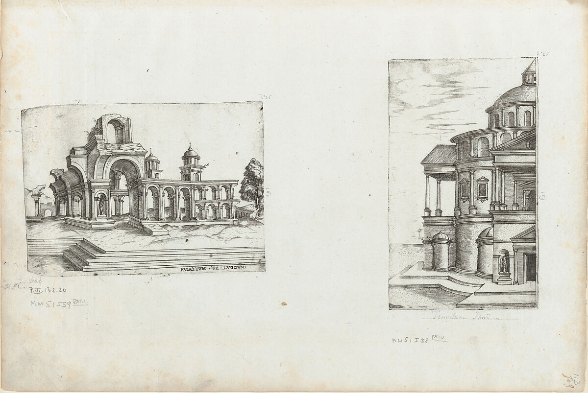 Palatium Se Lugduni [Later changed to Termae Antoniae Imp], from a Series of Prints depicting (reconstructed) Buildings from Roman Antiquity, Formerly attributed to Monogrammist G.A. with the Caltrop (Italian, 1530–1540), Engraving