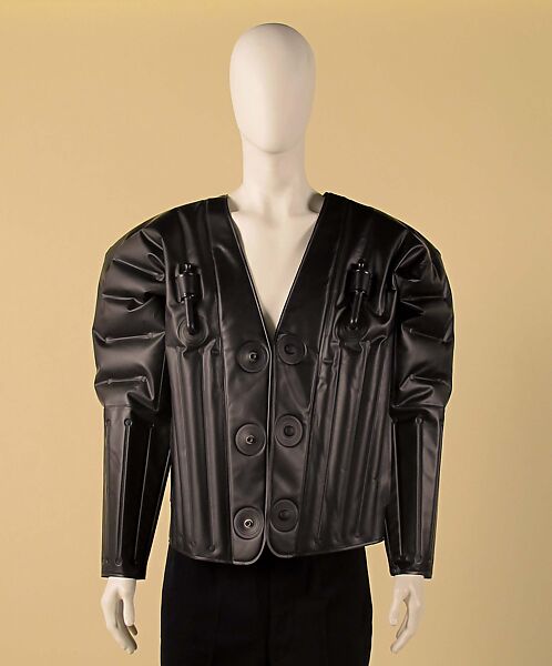 Jacket, Issey Miyake (Japanese, 1938–2022), plastic (polyurethane), metal, Japanese