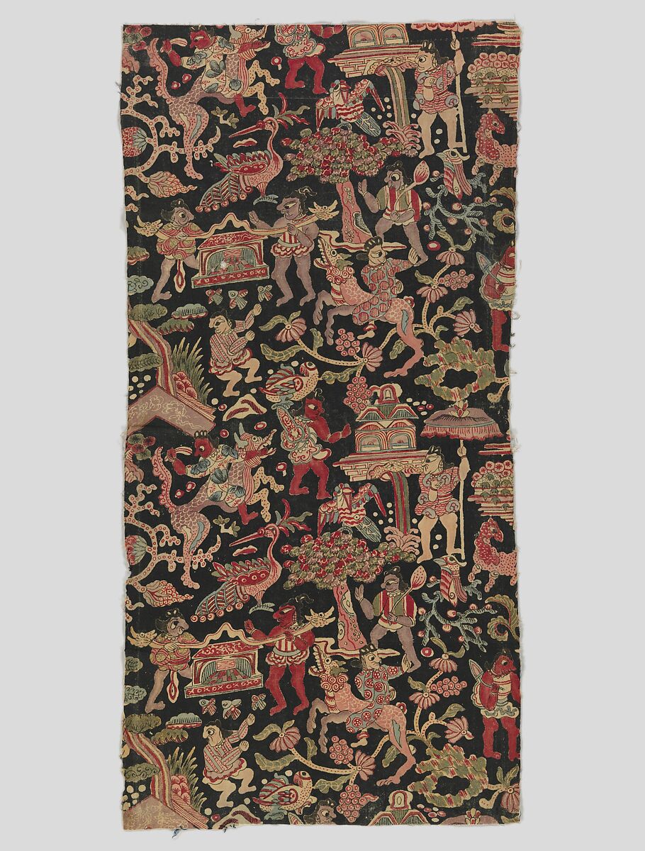 Sarasa with Figures, Birds, and Fantastic Animals, Cotton (painted resist and mordant, dyed), India (Coromandel Coast), for the Japanese market 