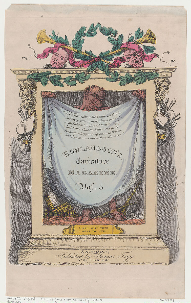 Title Page, Rowlandson's Caricature Magazine, Vol. 5, Thomas Rowlandson (British, London 1757–1827 London), Hand-colored etching 