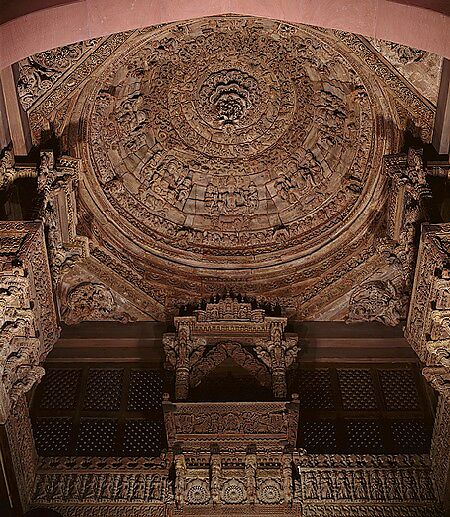 Ten Elements for East Window of an Architectural Ensemble from a Jain Meeting Hall, Teak with traces of color, India (Gujarat, Patan)