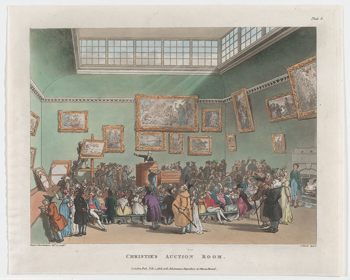 Christie's Auction Rooms, Designed and etched by Thomas Rowlandson (British, London 1757–1827 London), Hand-colored etching and aquatint 