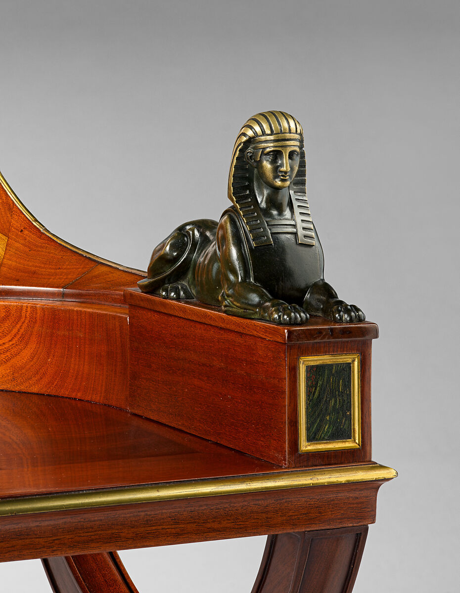 Sphinx Chair, Mahogany, with painted simulated marble panels, lacquered brass mouldings, mounted with bronze sphinxes and paw feet, French