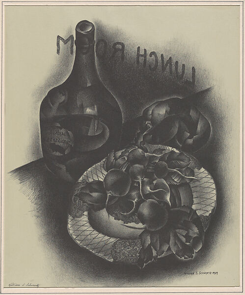 Still-Life with Bottle (Lithograph #34), William Samuel Schwartz (American, Smorgon, Belarus 1896–1977 Chicago), Lithograph 