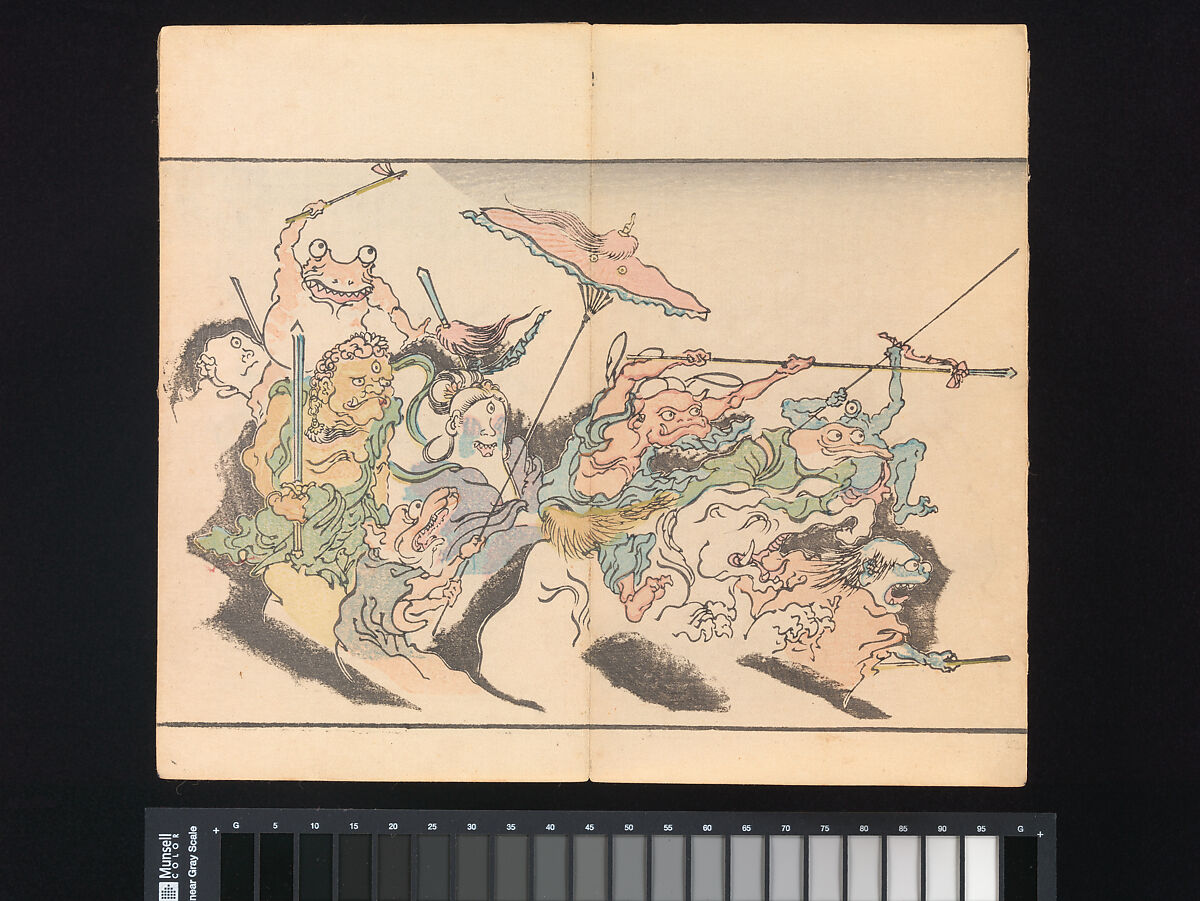 Kyōsai’s Pictures of One Hundred Demons, Kawanabe Kyōsai 河鍋暁斎 (Japanese, 1831–1889), Woodblock printed book (orihon, accordion-style binding); ink and color on paper, Japan