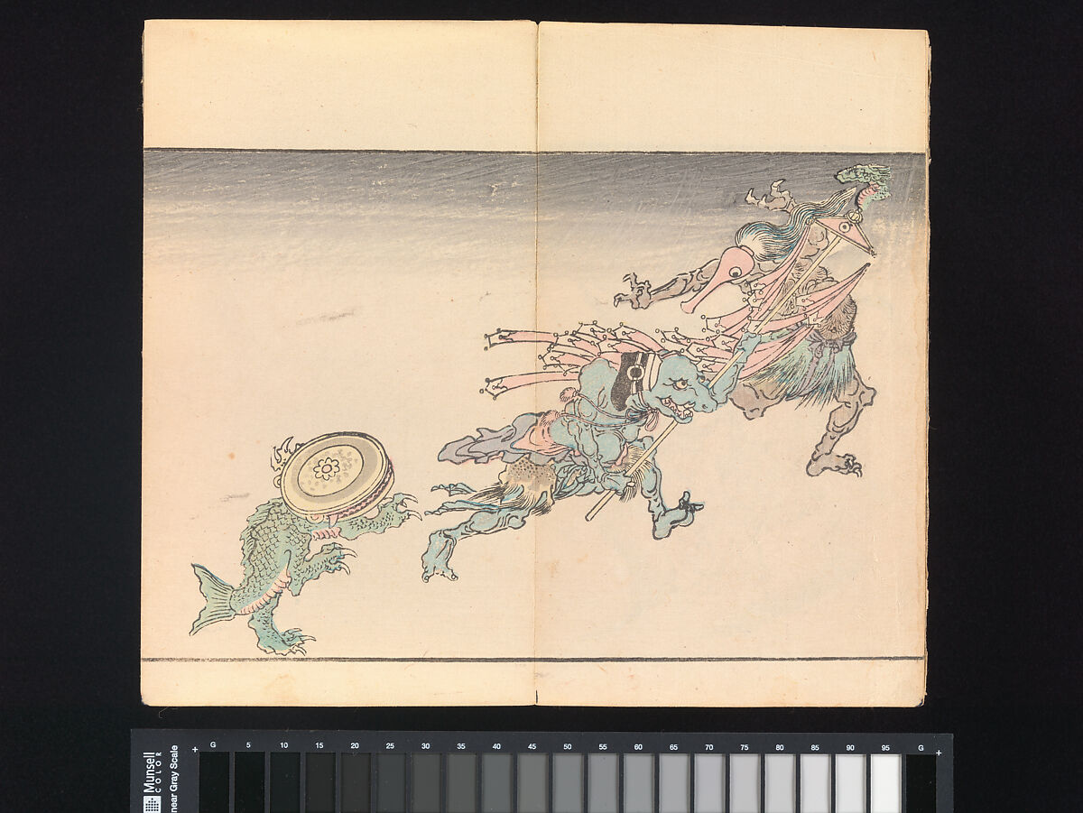 Kyōsai’s Pictures of One Hundred Demons, Kawanabe Kyōsai 河鍋暁斎 (Japanese, 1831–1889), Woodblock printed book (orihon, accordion-style binding); ink and color on paper, Japan