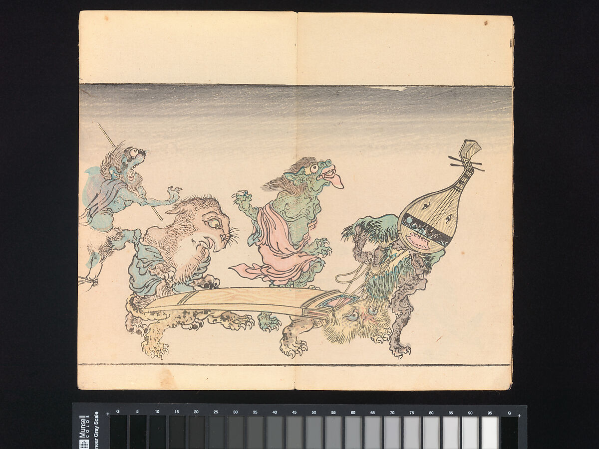 Kyōsai’s Pictures of One Hundred Demons, Kawanabe Kyōsai 河鍋暁斎 (Japanese, 1831–1889), Woodblock printed book (orihon, accordion-style binding); ink and color on paper, Japan