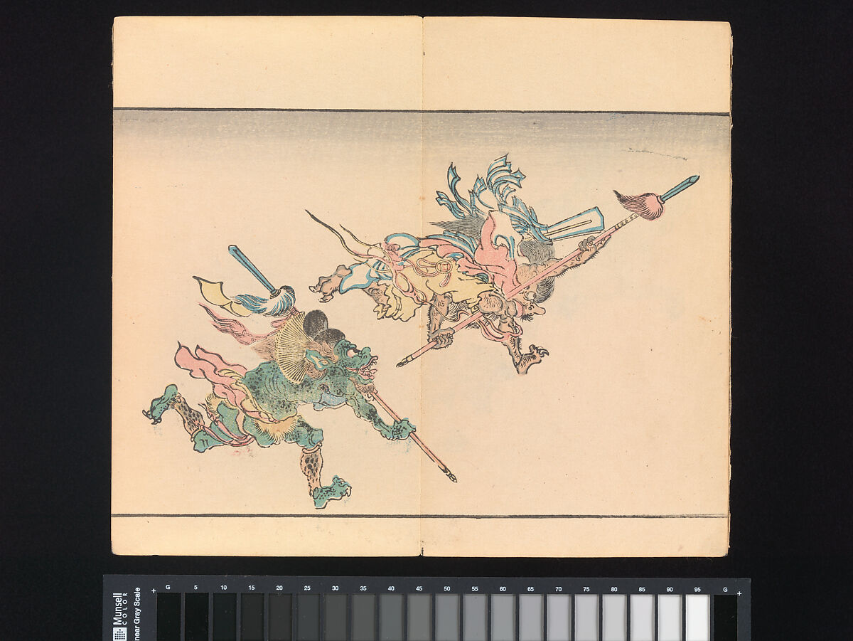 Kyōsai’s Pictures of One Hundred Demons, Kawanabe Kyōsai 河鍋暁斎 (Japanese, 1831–1889), Woodblock printed book (orihon, accordion-style binding); ink and color on paper, Japan