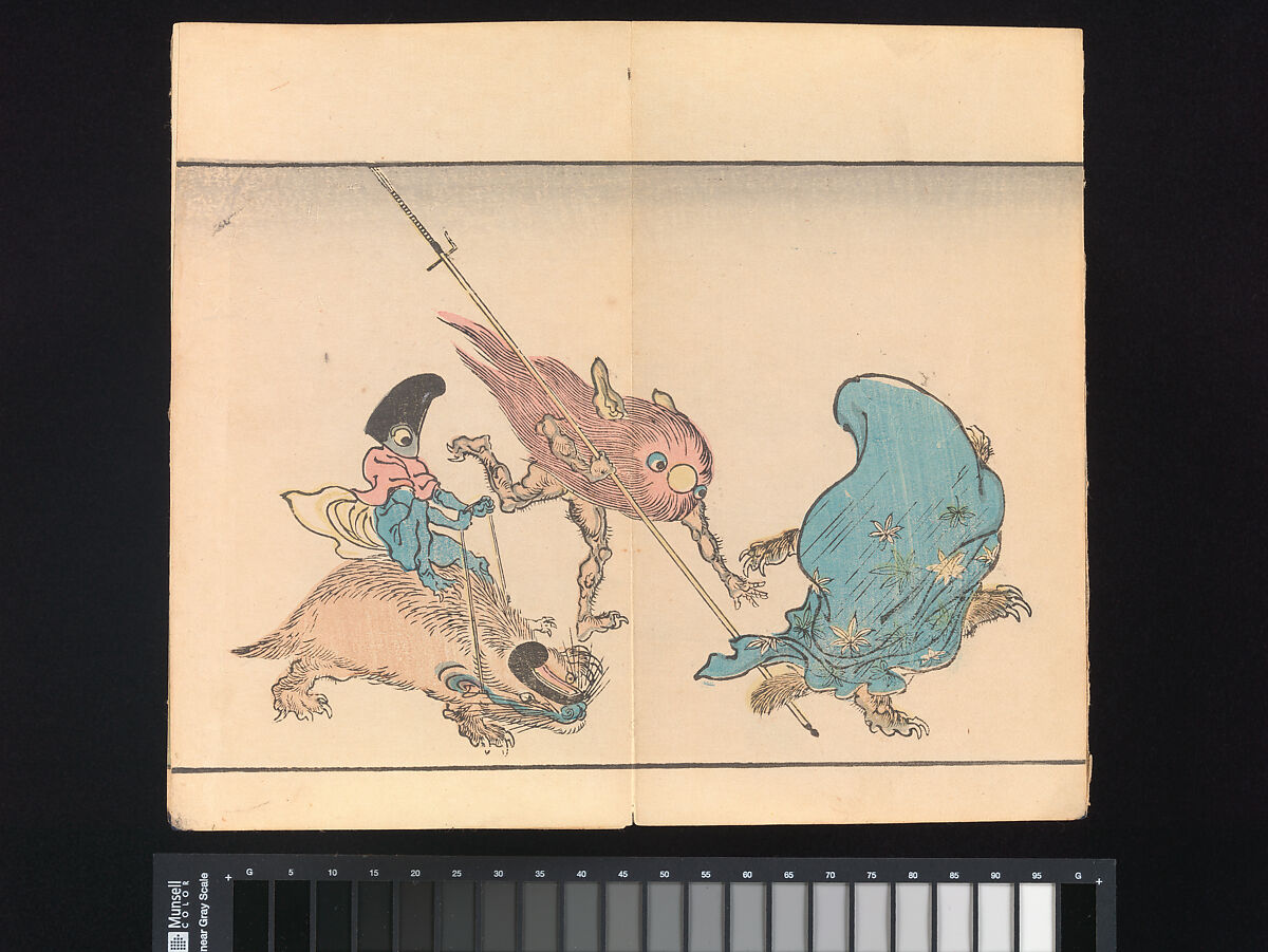 Kyōsai’s Pictures of One Hundred Demons, Kawanabe Kyōsai 河鍋暁斎 (Japanese, 1831–1889), Woodblock printed book (orihon, accordion-style binding); ink and color on paper, Japan