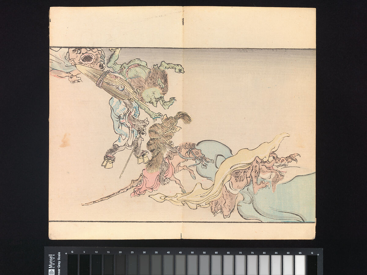 Kyōsai’s Pictures of One Hundred Demons, Kawanabe Kyōsai 河鍋暁斎 (Japanese, 1831–1889), Woodblock printed book (orihon, accordion-style binding); ink and color on paper, Japan